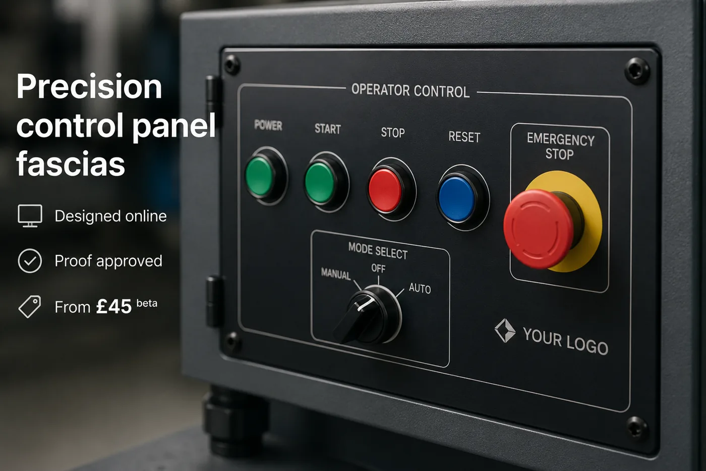 Example custom engraved control panel installed on an enclosure